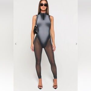 Luxe to kill mesh contour bodysuit Chic Sheer Black Jumpsuit Sz 0‎